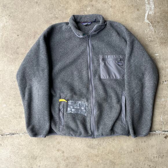 VINTAGE PATAGONIA DEEP PILE GRAY JACKET ZIP MADE IN USA 90S LARGE